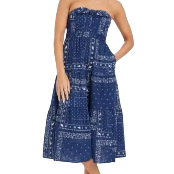 Universal Thread Strapless Blue Bandana Dress Size Large - Picture 1 of 10